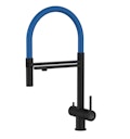 Vorschaubild 3 Wege Wasserhahn Küchenarmatur, Edelstahl Massiv mit 360° schwenkbarem Auslauf und abnehmbare 2 strahl Handbrause, PVD Schwarz Matt / Blau