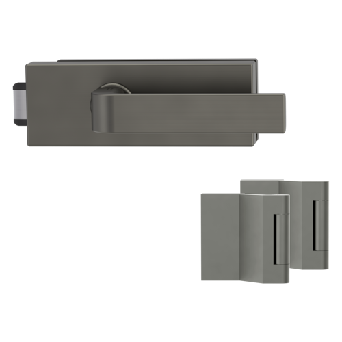 Griffwerk PURISTO S -Kaschmirgrau Ganzglastürbeschlagset -3-teiliger Bandsatz -mit Griff DESM GRAPH -EM -UV