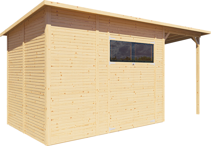 Bertilo Gartenhaus Pent Modern 4 Plus inkl. Anbaudach - 18 mm