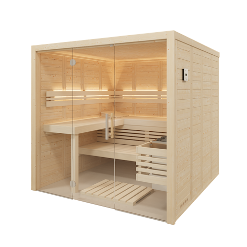 Infraworld Solido Glas 212 - 40 mm Massivholzsauna inkl. 5-teiligem gratis Zubehörset