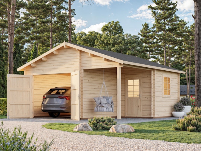 Palmako Garage Roger 21,9+5,2 m² - 44 mm - mit Holztor