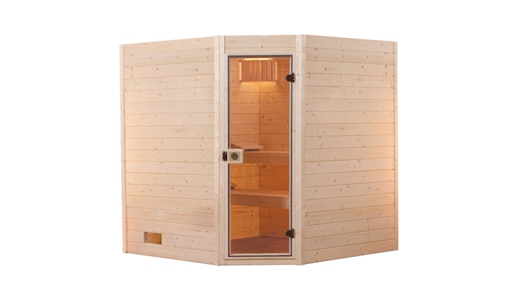 Weka Sauna Valida Eck 1.8 mit Glastür/Fenster- Massivholzsauna 38 mm
