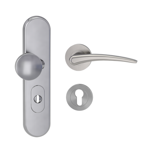 Griffwerk TITANO Kombi SB_882 ES1 (S2) -Edelstahl matt Kombi-Schutzbeschlag -Knopf/Drücker -mit Griff MARISA Schraubt. -SG -R -ZA, 72mm -TS 38-50