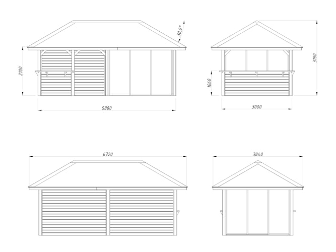 Palmako Pavillon Bianca 16,6 m² Set 508 Slide Plus mit Isolierglas-Schiebetüren