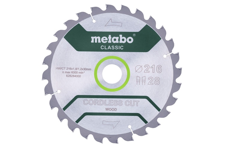 Metabo Sägeblatt "cordless cut wood - classic"216x1,8/1,2x30 Z28 WZ 5°