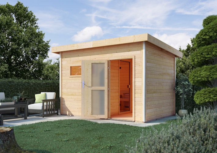 Karibu Saunahaus Skrollan 2 mit Vorraum naturbelassen inkl. gratis Sauna-Zubehörset im Wert von 234,94 €