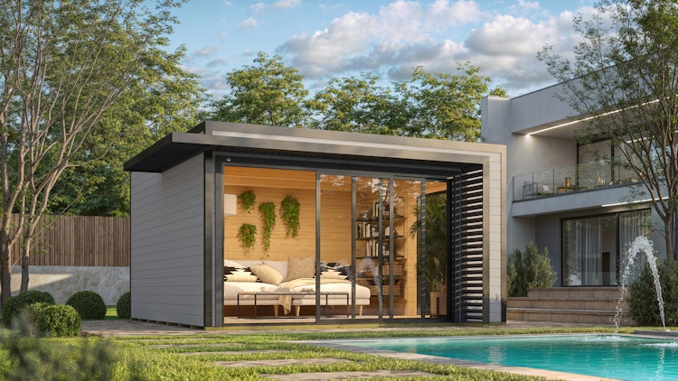 Weka Design Gartenhaus Pure Garden Amberley mit Aluminium-Schiebetür - 44 mm