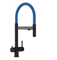3 Wege Wasserhahn Küchenarmatur, Edelstahl Massiv mit 360° schwenkbarem Auslauf und abnehmbare 2 strahl Handbrause, PVD Schwarz Matt / Blau