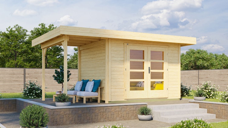 Weka Designhaus 126 A+ inkl. 150 cm Anbau und extra hoher Tür - 28 mm