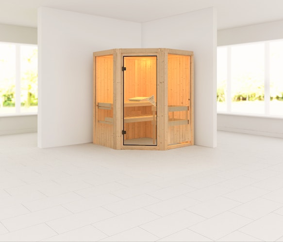 Karibu Sauna Larin mit Eckeinstieg 68 mm inkl. gratis Sauna-Zubehörset im Wert von 234,94 €
