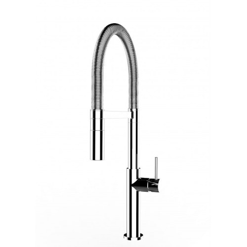 Minimalistischer Wasserhahn Küchenarmatur, TECNO, mit 360° schwenkbarem Auslauf, abnehmbare 2 strahl Handbrause, Verchromt