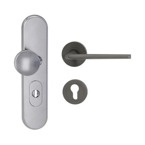 Griffwerk TITANO Kombi SB_882 ES1 (S2) -Edelstahl matt Kombi-Schutzbeschlag -Knopf/Drücker -mit Griff REMOTE -KGR -rund -R -ZA, 72mm -TS 38-50