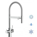 Vorschaubild 5 Wege Wasserhahn Küchenarmatur, Edelstahl Massiv mit 360° schwenkbarem Auslauf, abnehmbare 2 strahl Handbrause, Hochglanz / Grau