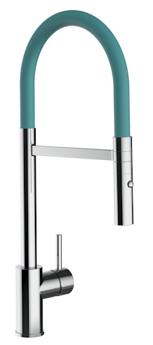 Wasserhahn Küchenarmatur, SAM, mit 360° schwenkbarem Auslauf, abnehmbare 2 strahl Handbrause, Verchromt / Türkis