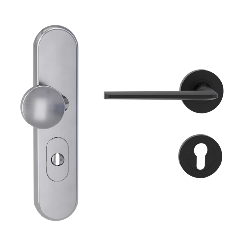 Griffwerk TITANO Kombi SB_882 ES1 (S2) -Edelstahl matt Kombi-Schutzbeschlag -Knopf/Drücker -mit Griff REMOTE -GSC -rund -L -ZA, 72mm -TS 38-50