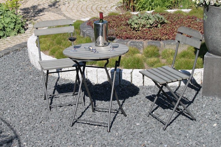 Garden Pleasure Balkon-Set LUGO, Klapptisch Ø 60 + 2 Klappstühle, Stahl Dunkelgrau / Nonwood Grau