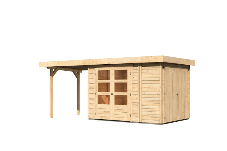Karibu Woodfeeling Gartenhaus Retola 2/3/4/5/6 inkl. Anbauschrank u. 240 cm Schleppdach
