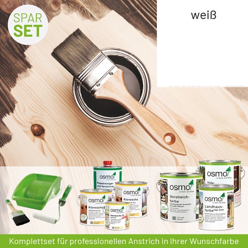 Innen- und Außenanstrich Komplettset für Gartenhäuser von 5 bis 10 m² Grundfläche (Deckfarbe)