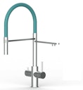Vorschaubild 5 Wege Wasserhahn Küchenarmatur, Edelstahl Massiv mit 360° schwenkbarem Auslauf, abnehmbare 2 strahl Handbrause, Gebürstet / Türkis