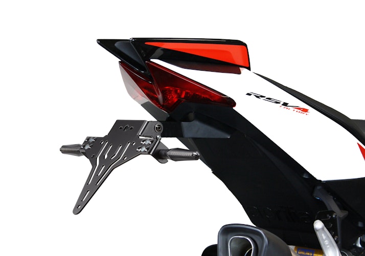 PROTECH V-SHAPE Kennzeichenhalter Alu & Stahl Schwarz für APRILIA RSV4 / Factory, Tuono V4 / Factory