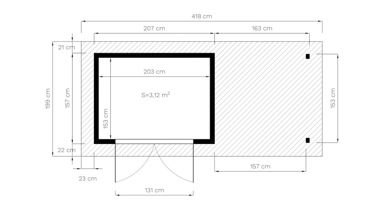 Bertilo Gartenhaus Pent Modern 2 Plus inkl. Anbaudach - 18 mm