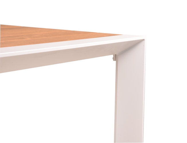 Garden Pleasure Gartenmöbel Set VENICE 02, Tisch 200 x 100 + 6 Stapelssessel, Alu Weiß / Nonwood Teak-Optik / Kunststoffgewebe Hellgrau