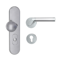 Griffwerk TITANO Kombi SB_882 ES1 (S2) -Edelstahl matt Kombi-Schutzbeschlag -Knopf/Drücker -mit Griff CORINNA Schraubt. -CHR/EM -R -ZA, 72mm -TS 38-50