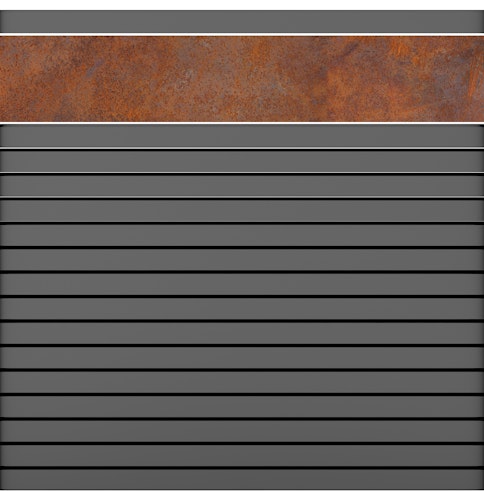 BM Zaunserie Typ 249 Rhombus Alu Grundelement, 180 x 180 cm mit Cortenstahl Streifen