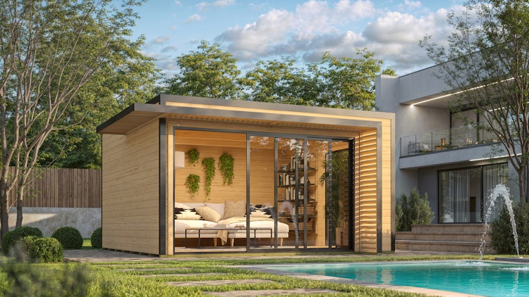 Weka Design Gartenhaus Pure Garden Amberley mit Aluminium-Schiebetür - 44 mm