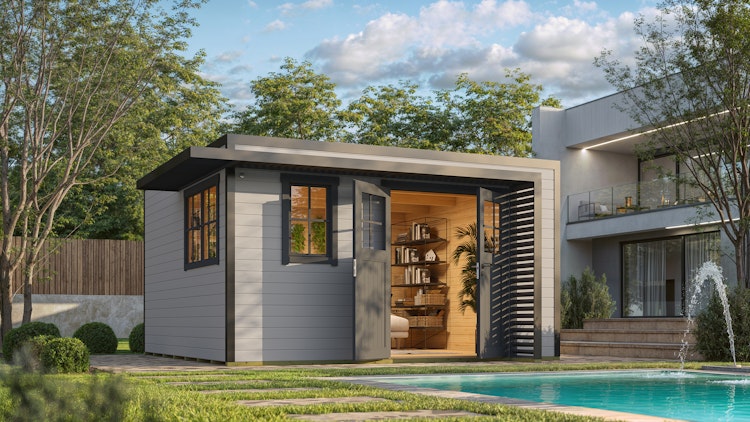 Weka Design Gartenhaus Pure Garden Amberley mit Massivholz-Doppeltür - 44 mm