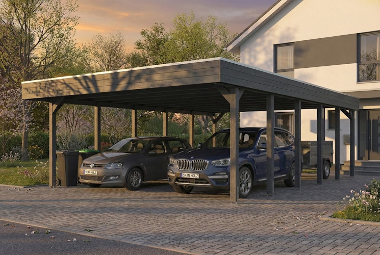 Skan Holz Friesland - Flachdach Doppelcarport aus Nadelholz Breite 546 cm