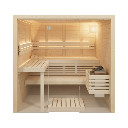 Infraworld Solido Glas 212 - 40 mm Massivholzsauna inkl. 5-teiligem gratis Zubehörset