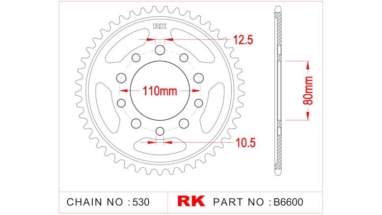 RK 6600 Kettenrad für Hinda CBR 600, CBR 1000, CBX 500, VF 500 C Magna, VF 1000, Triumph Adventurer, Super III Daytona, Dayton, Legens, Speed Triple, Sprint Trident und Thunderbird 900