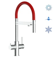 Kurzversion 47 cm - 5 Wege Wasserhahn Küchenarmatur, Edelstahl Massiv mit 360° schwenkbarem Auslauf, abnehmbare 2 strahl Handbrause, Gebürstet / Rot