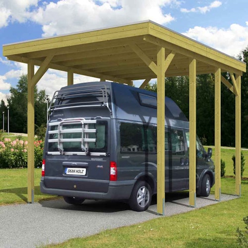 Skan Holz Caravan-Carport Friesland 397x555 cm mit erhöhter Einfahrt