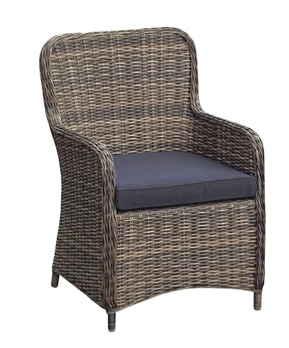 Garden Pleasure Gartenmöbel Set BORDEAUX I, Tisch 200 x 100 + 4 Sessel, Polyrattan Nelkenbraun / Glasplatte / Kissen 100 % Polyester Dunkelgrau