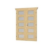 Skan Holz Doppeltür vollverglast für 28 mm Blockbohlenhäuser Milchglas (C)