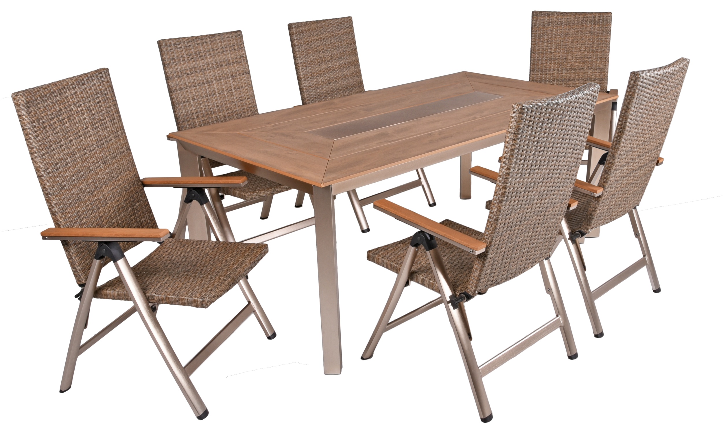 Garden Pleasure Gartenmöbel Set FLORENCE 13, Tisch 192 x 100 + 6 Hochlehner, Aluminium / Nonwood / Polyrattan