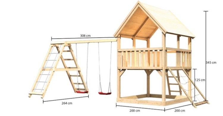Akubi Kinderspielturm Luis mit Doppelschaukelklettergrüst inkl. Netzrampe