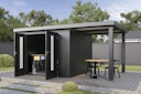 Vorschaubild Wolff Finnhaus Premium Metall Gartenhaus Elvar 5424 Anthrazit inkl. 240 cm Anbaudach