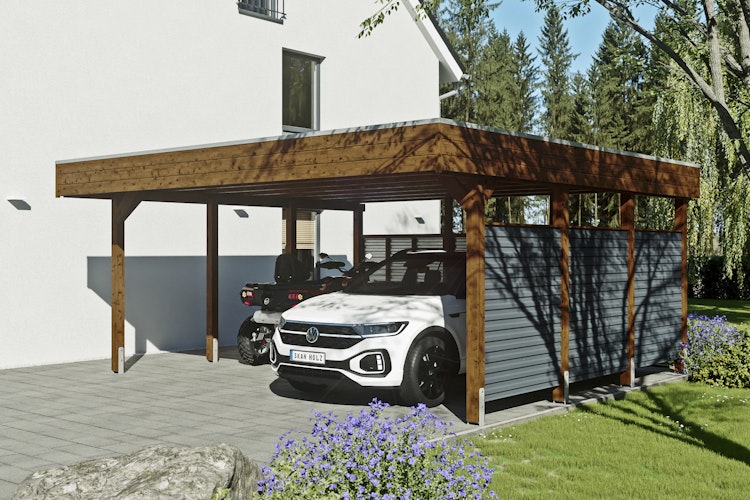 Skan Holz Carport Friesland Hybrid Set 13 557x555 cm inkl. Rück- und Seitenwände aus Aluminium