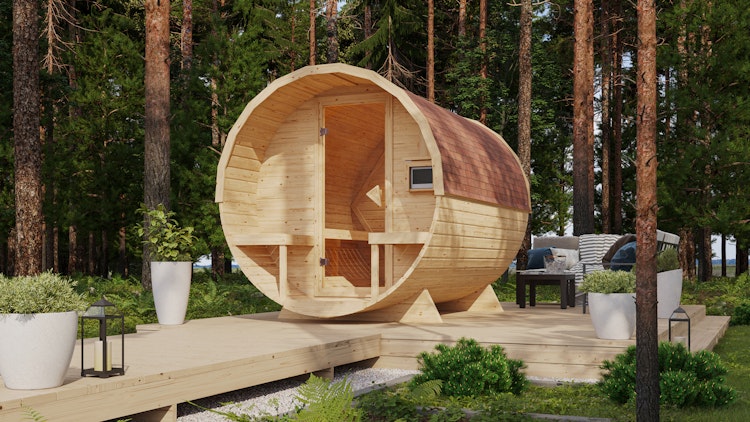 Karibu Saunahaus Fasssauna 2 - 38 mm inkl. gratis Sauna-Zubehörset im Wert von 234,94 €