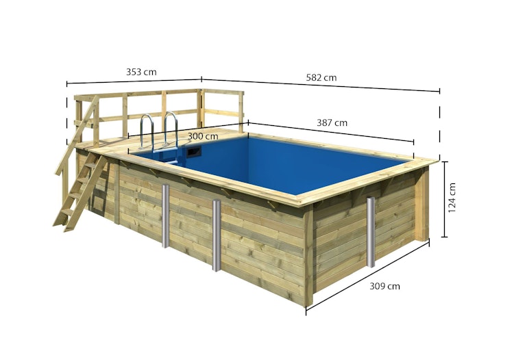 Karibu Rechteck Pool Gr. 2 - 350 x 440 cm - kesseldruckimprägniert Sparset mit Filteranlage 