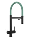 Vorschaubild 3 Wege Wasserhahn Küchenarmatur, Edelstahl Massiv mit 360° schwenkbarem Auslauf und abnehmbare 2 strahl Handbrause, PVD Schwarz Matt / Türkis
