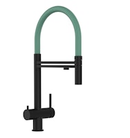 3 Wege Wasserhahn Küchenarmatur, Edelstahl Massiv mit 360° schwenkbarem Auslauf und abnehmbare 2 strahl Handbrause, PVD Schwarz Matt / Türkis