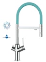 Vorschaubild 4 Wege Wasserhahn Küchenarmatur, BOD, mit 360° schwenkbarem Auslauf, abnehmbare 2 strahl Handbrause, Verchromt / Türkis
