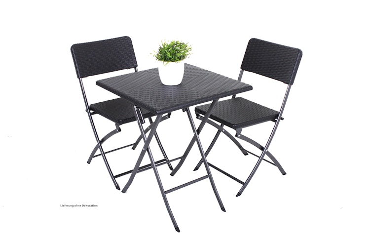 Garden Pleasure Balkonmöbel Set VENTANA, Klapptisch 62 x 62 cm + 2 Klappstühle, Stahl Dunkelgrau / Kunststoff Schwarz