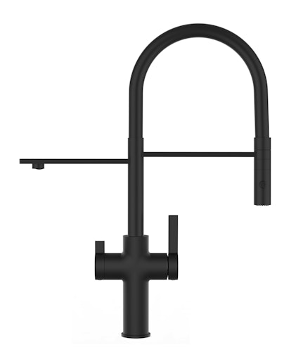 3 Wege Wasserhahn Küchenarmatur, FC, mit 360° schwenkbarem Auslauf, abnehmbare 2 strahl Handbrause, Schwarz Matt / Schwarz