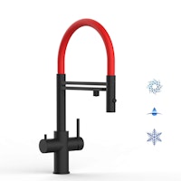 Kurzversion 47 cm - 5 Wege Wasserhahn Küchenarmatur, Edelstahl Massiv mit 360° schwenkbarem Auslauf, abnehmbare 2 strahl Handbrause, PVD Schwarz Matt / Rot