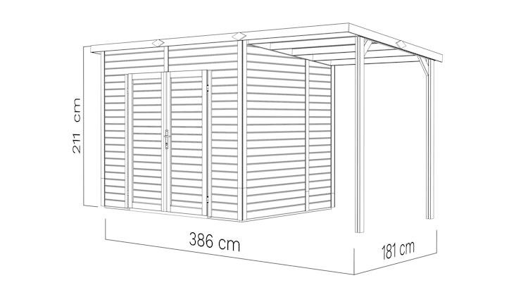 Bertilo Gerätehaus Timmo 4 Plus inkl. Anbaudach - 19 mm